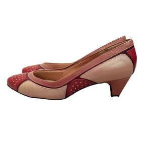 SELBY Comfort Flex Shoe Red Tan Gold-studded Pumps 8.5